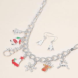 Christmas Santa Claus Rudolph Reindeer Snowflake Charm Necklace