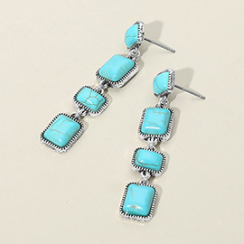 Boho Wester Turquoise Square Stone Drop Earrings