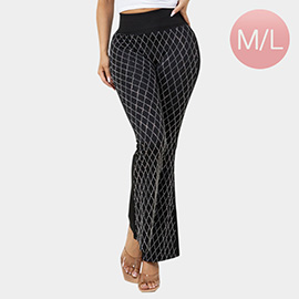 High Waisted Bling Studded Diamond Pattern Flare Leggings