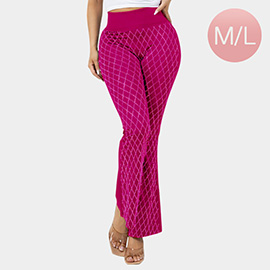 High Waisted Bling Studded Diamond Pattern Flare Leggings