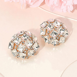 Square Stone Cluster Embellished Dome Evening Earrings