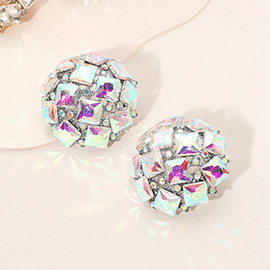 Square Stone Cluster Embellished Dome Evening Earrings