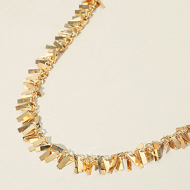 Metal Rectangular Plate Embellished Chain Necklace