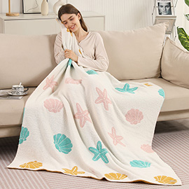 Seashell Starfish Patterned Reversible Throw Blanket