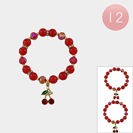 12PCS - Cherry Strawberry Charm Faceted Beaded Stretch Bracelets