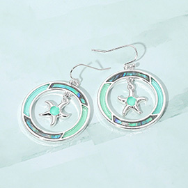 Starfish Accented Abalone Sea Glass Dangle Earrings