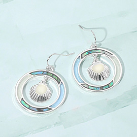 Sea Shell Accented Abalone Sea Glass Dangle Earrings