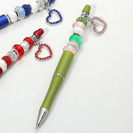 Heart Charm Drop Decorative Beaded Ball Pen