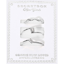SECRET BOX_3PCS Genuine Silver Dipped Minimalist Stackable Fashion Ring Set