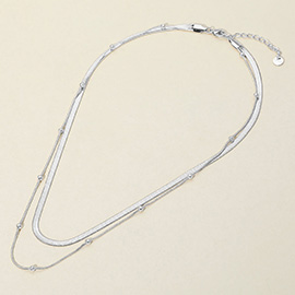 SECRET BOX_Stainless Steel Herringbone Beaded Chain Layered Necklace