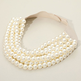 Pearl Beaded Multi Layered Faux Leather Magnetic Necklace