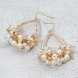 Pearl Beaded Cluster Teardrop Dangle Earrings