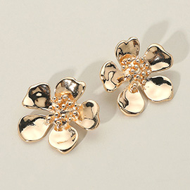 Metal Five Petal Flower Earrings