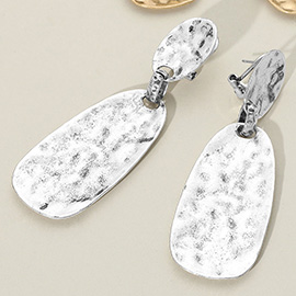 Hammered Brushed Metal Sculptural Plate Drop Earrings