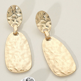 Hammered Brushed Metal Sculptural Plate Drop Earrings