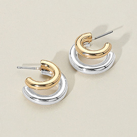 Two Tone Metal Double Open Hoop Earrings