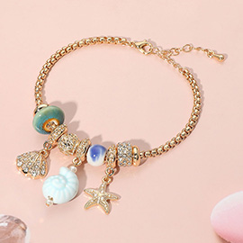 Conch Sea Shell Starfish Beads Accented Charm Bracelet