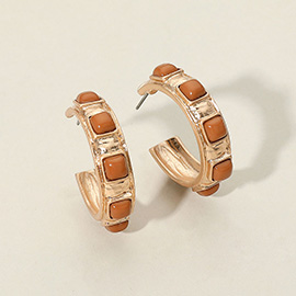Chunky Stone Embellished Hoop Earrings