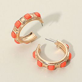 Chunky Stone Embellished Hoop Earrings