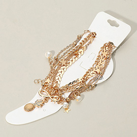 5PCS - Pineapple Star Pearl Infinity Charm Accent Boho Layered Chain Anklet Set