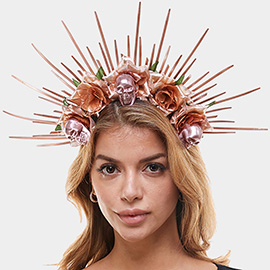 Radiant Spike Floral Skull Crown Halloween Headpiece