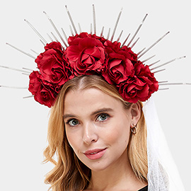 Radiant Spike Floral Crow Halloween Headpiece Veil