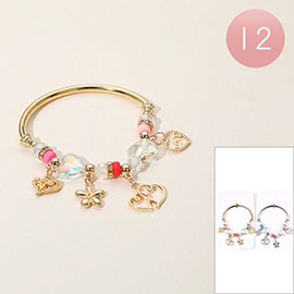 12PCS - Heart Flower Love Message Charm Stretch Bracelets