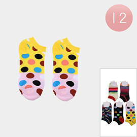 12PCS - Fun Stripe Polka Dot Pattern Colorful Ankle Socks