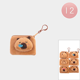 12PCS - Cute Capybara Animal Plush Coin Purse Keychains
