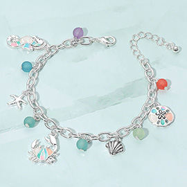 Seahorse Starfish Crab Sea Shell Sand Dollar Beads Charm Bracelet