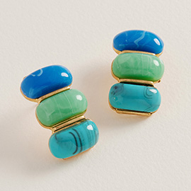 Retro Chunky Marbled Resin Oval Stacked Earrings