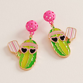 Enamel Funny Pickle Pickleball Player Dangle Earrings
