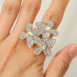 Rhinestone Paved Triple Butterfly Stretch Ring