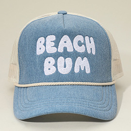 BEACH BUM Message Embroidered Mesh Back Trucker Hat
