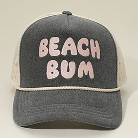 BEACH BUM Message Embroidered Mesh Back Trucker Hat