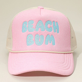 BEACH BUM Message Embroidered Mesh Back Trucker Hat