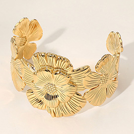 SECRET BOX_Stainless Steel Bold Bloom Floral Cuff Bracelet