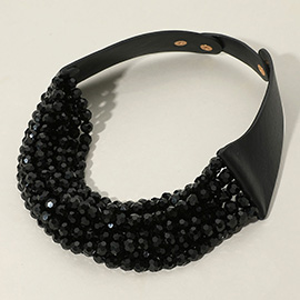 Chunky Acrylic Beaded Multi Layered Faux Leather Necklace