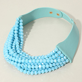 Chunky Acrylic Beaded Multi Layered Faux Leather Necklace
