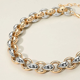 Chunky Two Tone Interlink Metal Chain Necklace