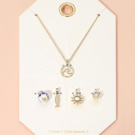 Metal Fish Sun Wave Floral Ceramic Ball CZ Stone Charm Pendant Necklace