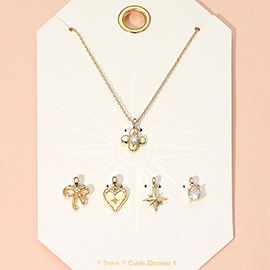 Flower Bow Heart Starburst CZ Stone Charm Pendant Necklace