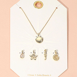 Metal Sea Shell Seahorse Flower Teardrop CZ Stone Charm Pendant Necklace