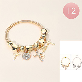 12PCS - Jesus Message Cross Heart Charm Beaded Stretch Bracelets