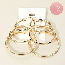 12 SET OF 3 - Classic Round Metal Hoop Earring Set