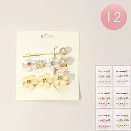 12 SET OF 3 - Flower Hair Clip Set