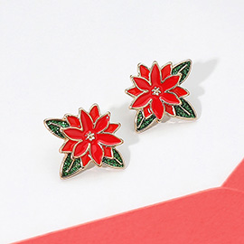 Enamel Poinsettia Stud Earrings