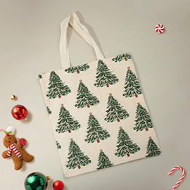 Christmas Tree Pattern Printed Tote Bag