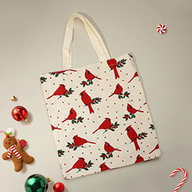Holiday Cardinal Pattern Printed Tote Bag