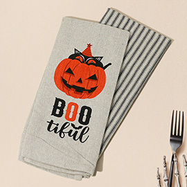 2PCS - BOOTIFUL Halloween Black Cat Pumpkin Striped Kitchen Towel Set